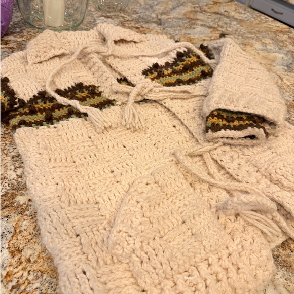 Vintage Hand Made Thick Knit Sweater with Ties - Picture 6 of 12